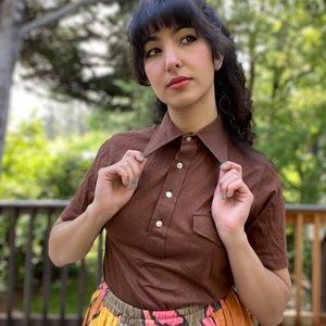 Vintage 1970s chocolate brown dagger collar shirt!